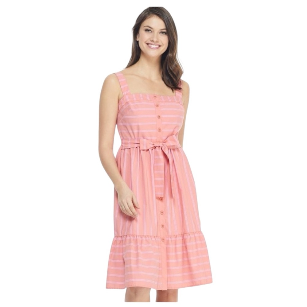 Gal Meets Glam Collection Ariel Midi Striped Ruffle Dress Square Neck, Size 8